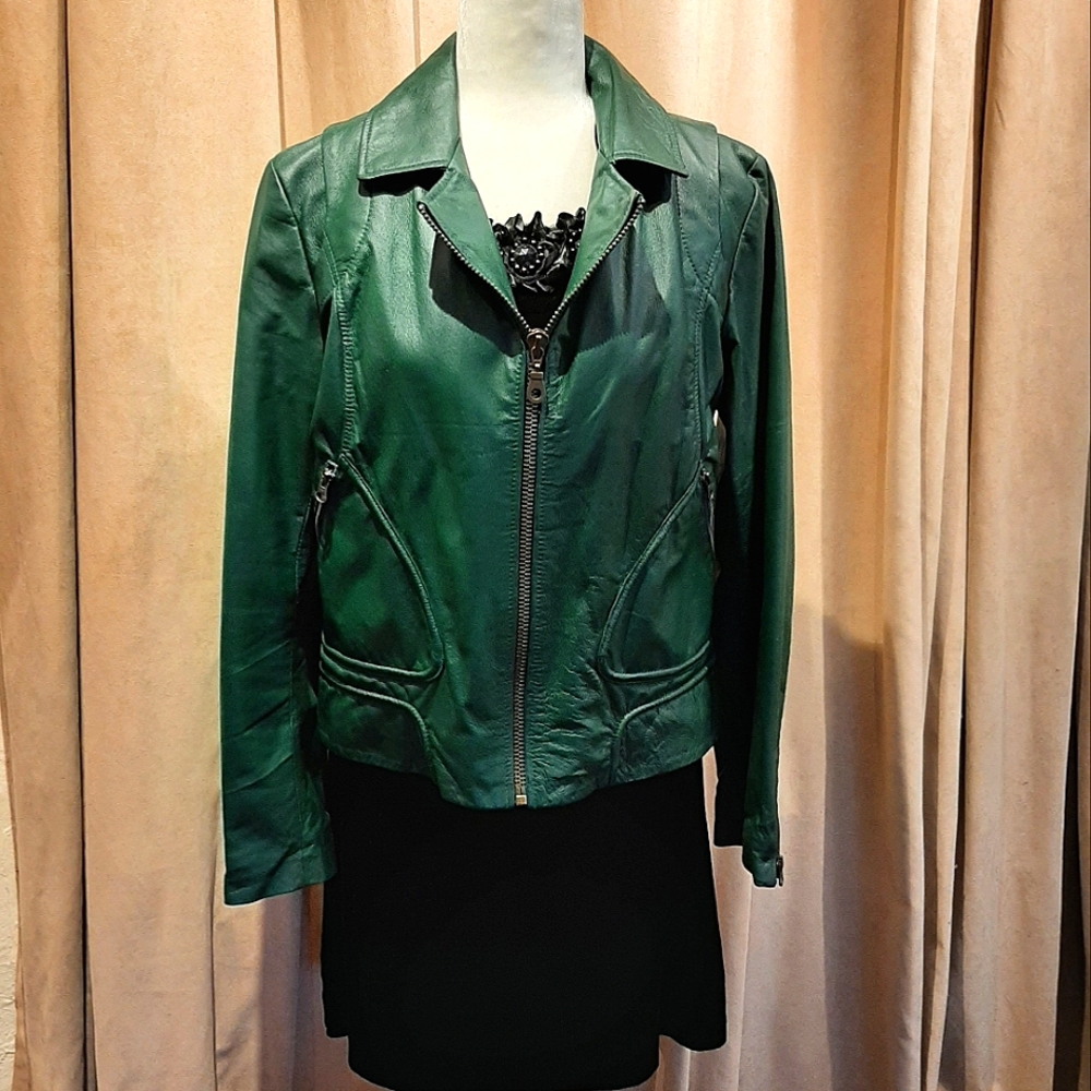 Green leather jacket - Picture 3 of 9